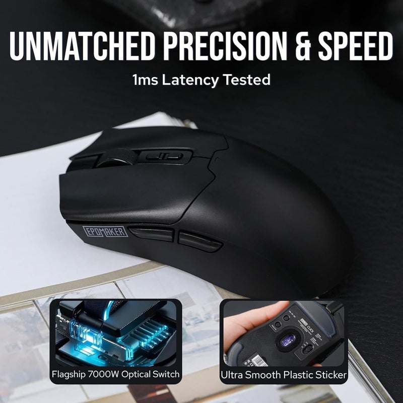 EPOMAKER Click Gaming Mouse Wireless 2.4Ghz/BT/Type-C, 800 to 42,000 DPI Adjustable, 8K Polling Rate, 500mAh, Lightweight Optical Mouse, for PC/Mac/Linux (Black) - Image 4